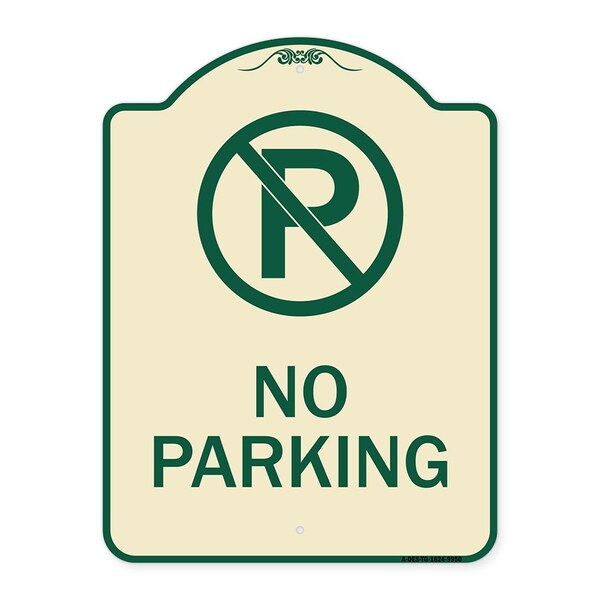 Designer Series-No Parking Large, Tan & Green Heavy-Gauge Aluminum, 24" x 18", TG-1824-9950